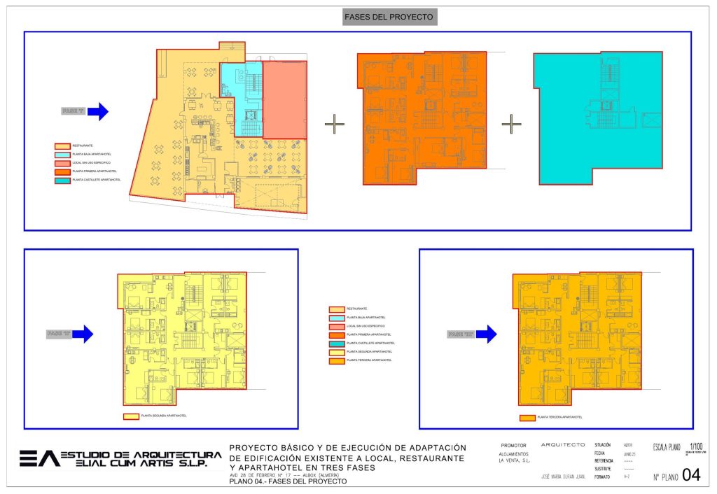 Plano de fases de ejecución del restaurante y apartahotel de Albox