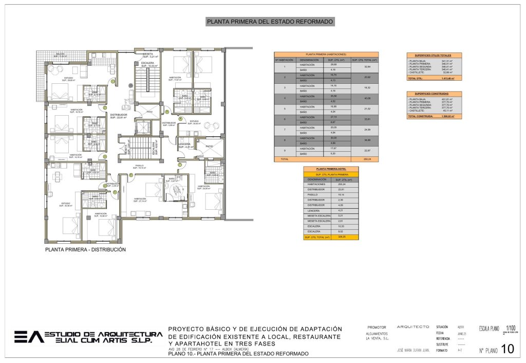 Plano de planta primera del apartahotel de Albox, estado reformado