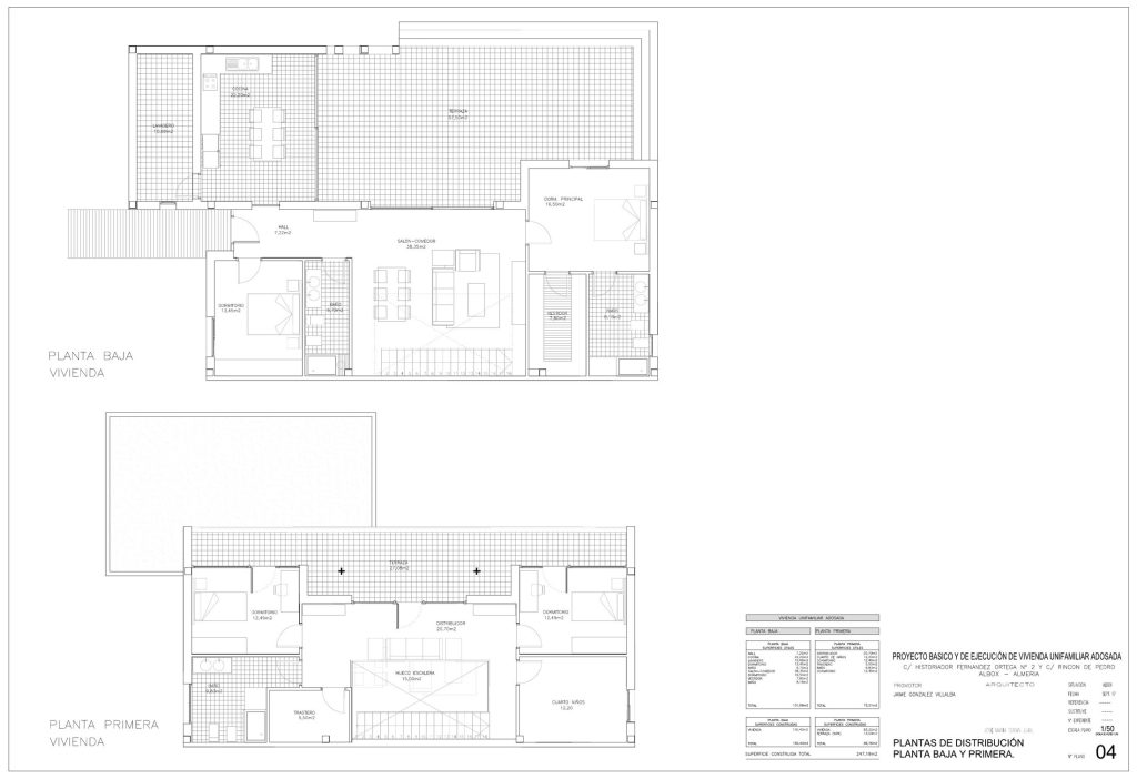 Plano de plantas de distribución de la vivienda unifamiliar de Albox